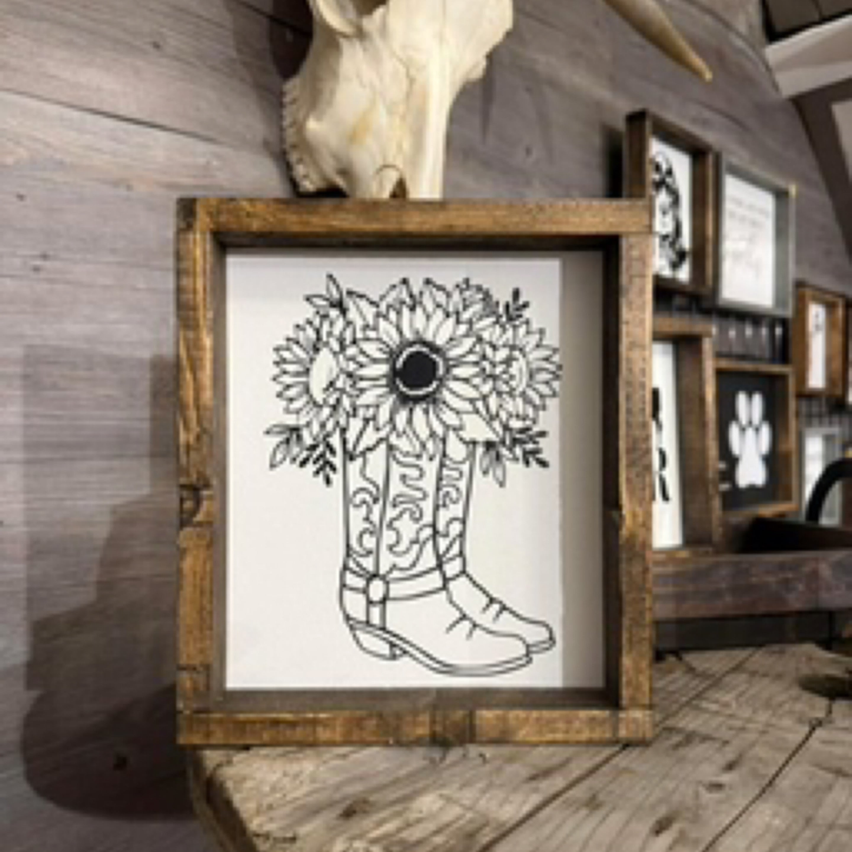 Cowboy Boots & Sunflowers Sign (8x9) | Rustic Inked Home Decor & Gifts